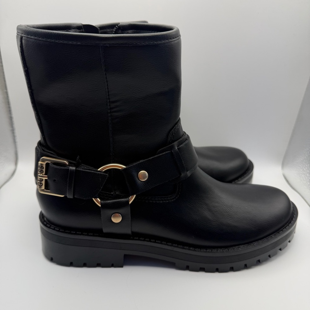 GUESS Anina Moto Boots Women's 7.5M Black Faux Leather Side Zip Ankle Booties